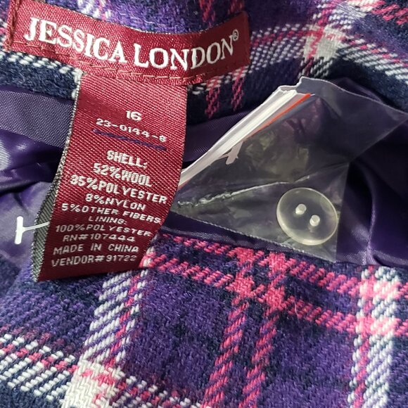 NWT Jessica London Purple Plaid Wool Blend Pencil Skirt Sz 16 Office Academia - Picture 2 of 5